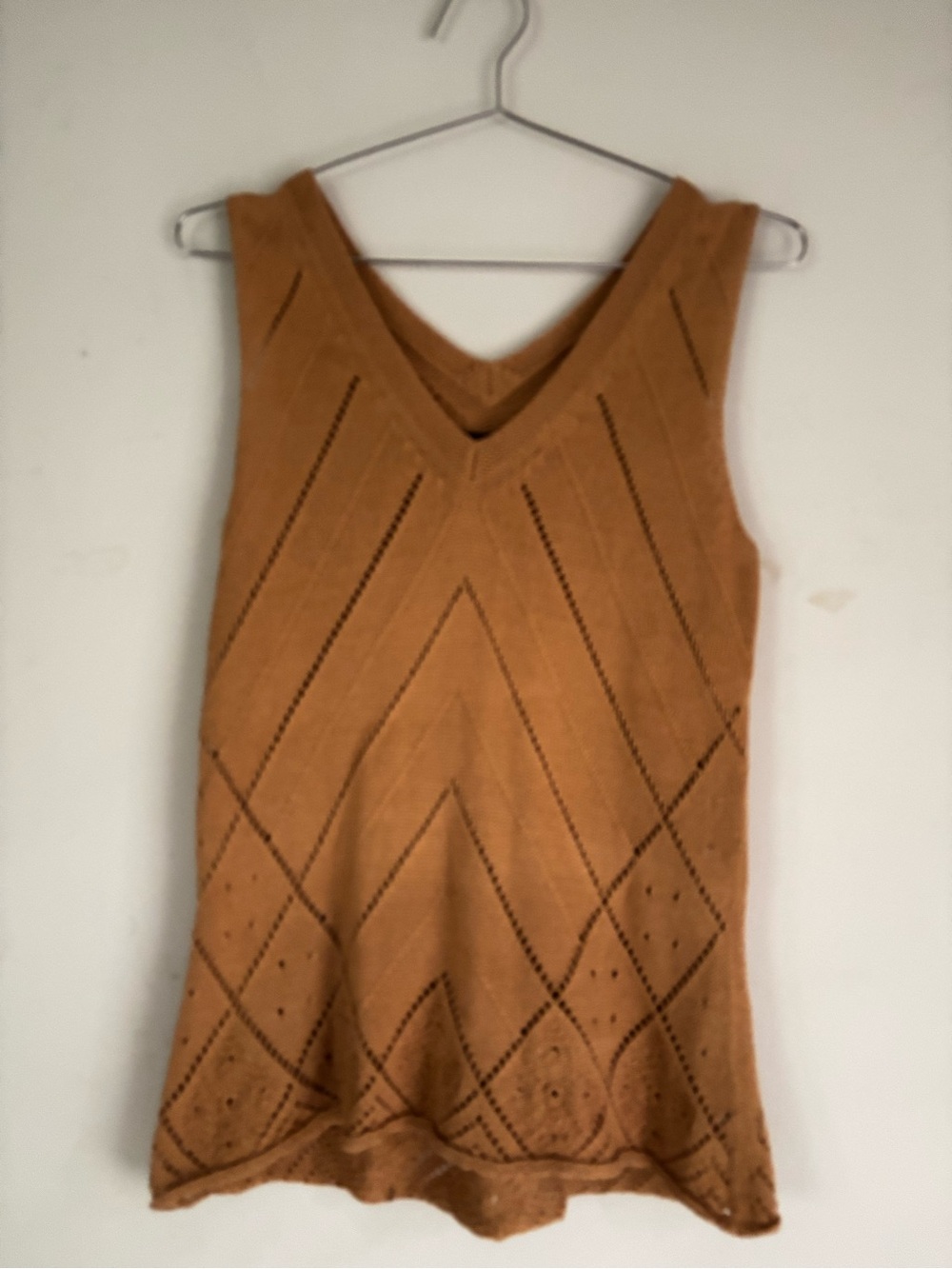 Sleeveless V-Neck Knit Tank Top in Gold tan